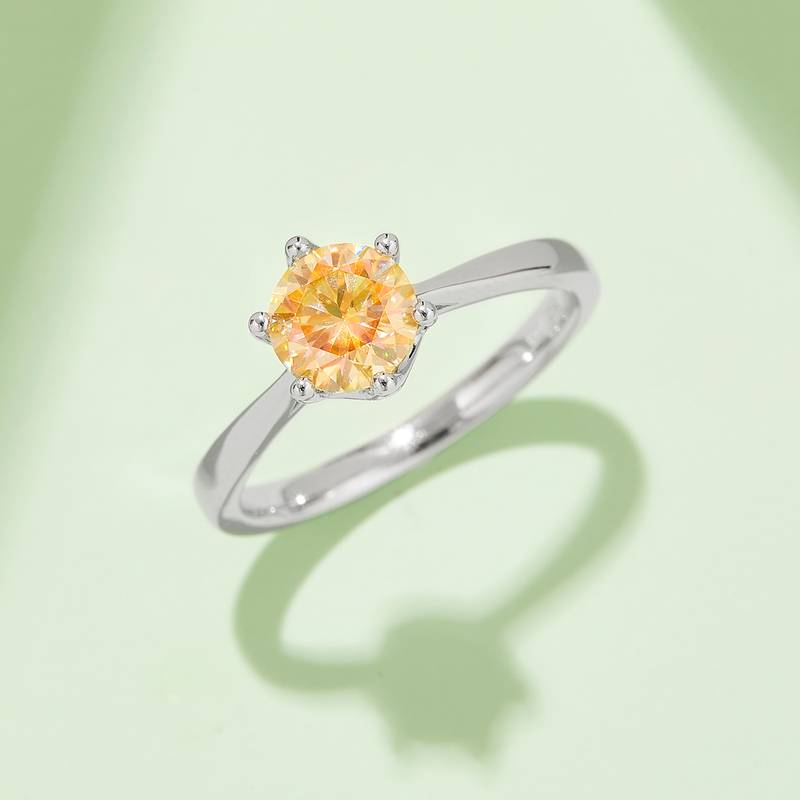 直臂新六爪S925银镀白金MoissaniteWomen's Ring1ctD级